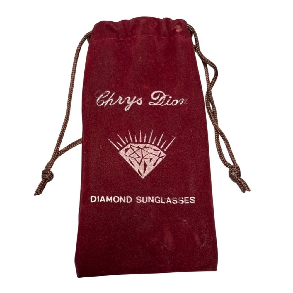 Chrys Dior Red Velvet Sunglasses Pouch Drawstring Closure 7" Embroidered Logo